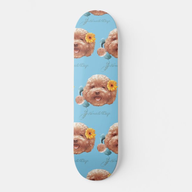 Skateboard Poodle de juguetes con flores y Ilustracion de tel (Anverso)