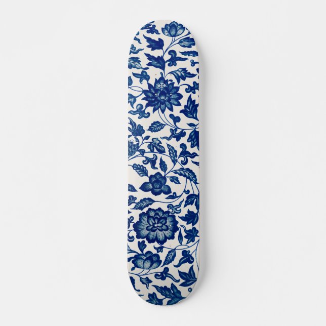 Skateboard porcelain flowers blue and white (Anverso )