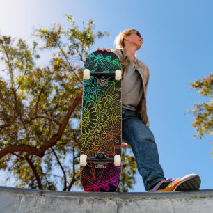 Skateboard Póster de Mandala de Arcoíris Negro