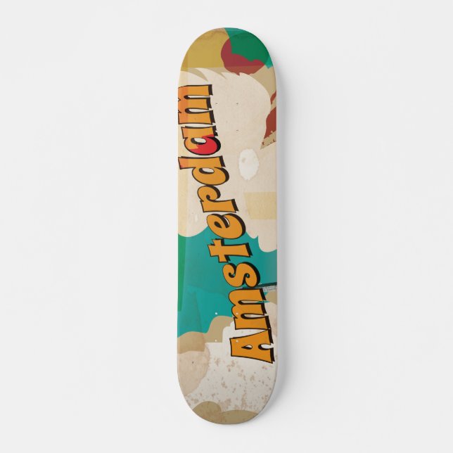 Skateboard Poster de viajes de Amsterdam Vintage (Anverso )