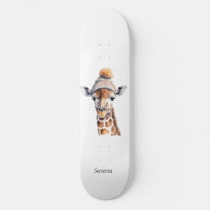 Skateboard Póster personalizable de jirafa con gorro de invie
