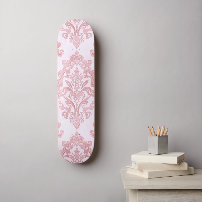 Skateboard Pretty in Pink Victorian Damask Watercolor Pattern (Arte de la pared)