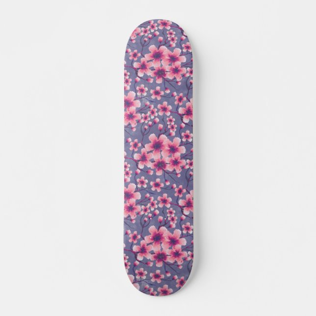 Skateboard Primavera Cerezo en flor de lila profunda Skateboa (Anverso )