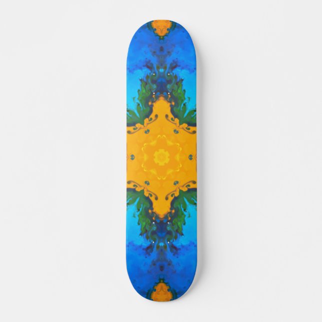 Skateboard Psicodelia Hippie amarillo y azul (Anverso )
