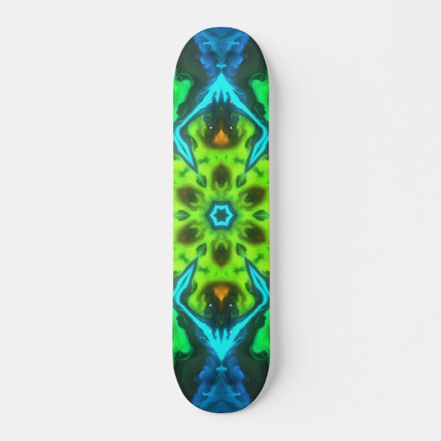 Skateboard Psicodelia Kaleidoscope Azul verde y Naranja (Anverso )