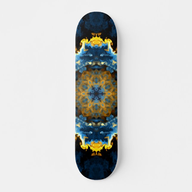 Skateboard Psicodelia Mandala Flor Amarillo azul y Naranja (Anverso )