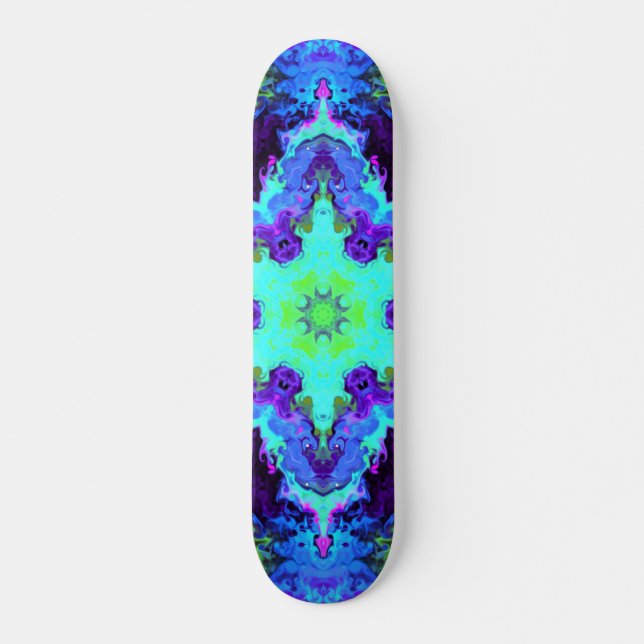 Skateboard Psicodelia Mandala Flor Azul Verde y Púrpura (Anverso )