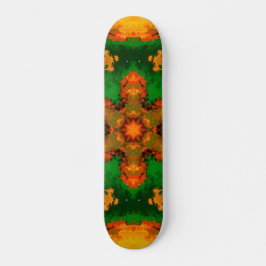 Skateboard Psicodelia Mandala Flor Verde Naranja y Amarillo