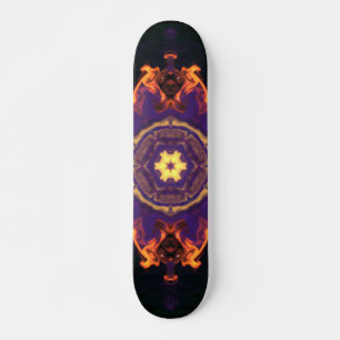 Skateboard Psicodelia Naranja de flores hippie morado y negro