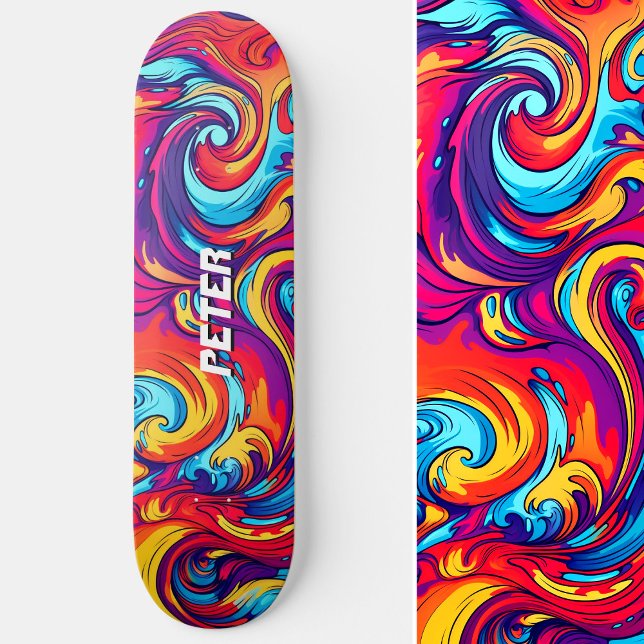 Skateboard Psicodelia Vibrante Resumen Graffiti Urbano Swirl (Psychedelic Vibrant Abstract Swirl Urban Graffiti Skateboard)