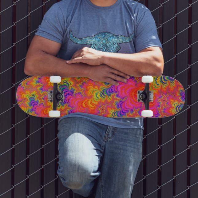 Skateboard Psicodélico Funky Hippie Boho Neon Rainbow Fractal (Exterior 3)