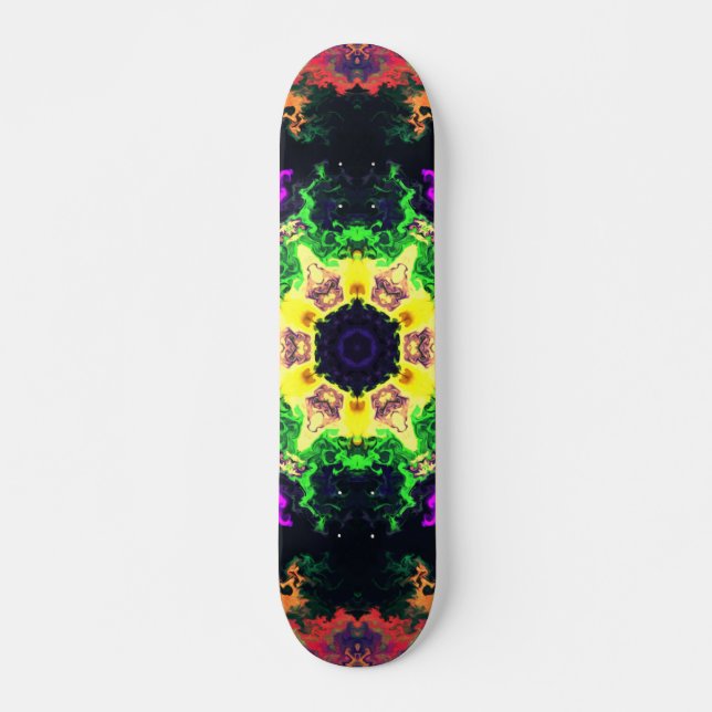 Skateboard Psicodélico Mandala flor morado verde y amarillo (Anverso )