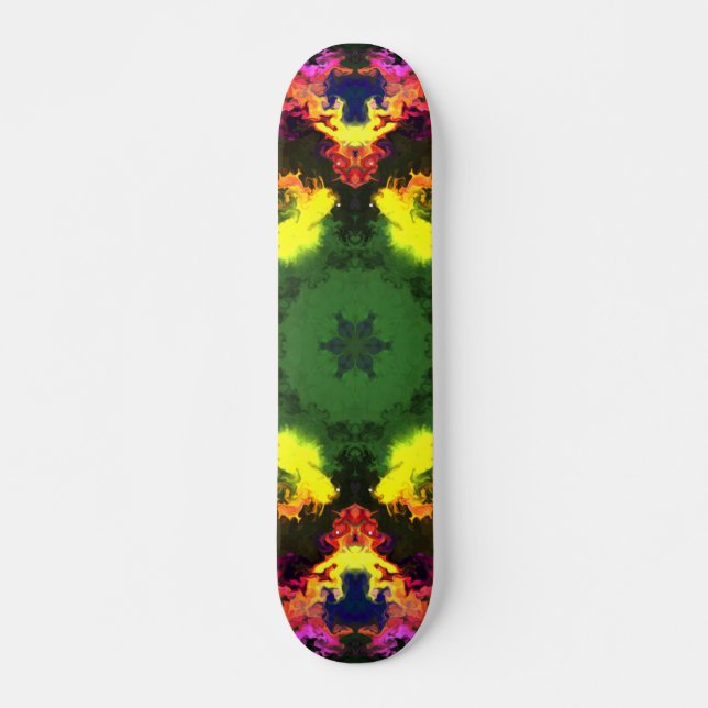 Skateboard Psicodélico Mandala Flor rosa amarillo y verde (Anverso )