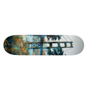 Skateboard Puente mágico Blue_orange de la puesta del sol