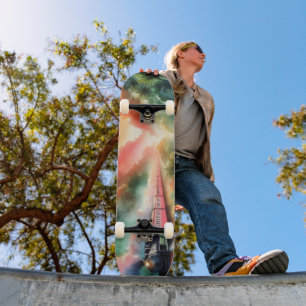 Skateboard Puesta de sol tropical al agua viaje en tren