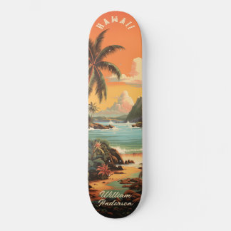 Skateboard Puesta de sol vintage en la playa de Hawái