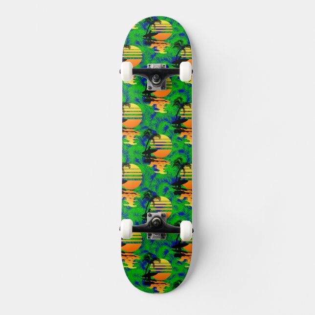 Skateboard Puesta del sol que practica surf (Anverso)