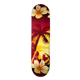 Skateboard Puesta del sol tropical con las palmas