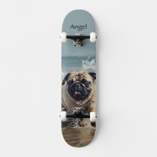 Skateboard Pug Feliz en la Playa personalizable