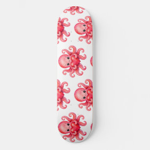Skateboard Pulpo Kawaii Adorable Sosteniendo Corazón