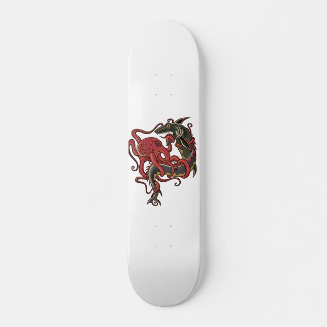 Skateboard pulpo que lucha un tiburón (Anverso )