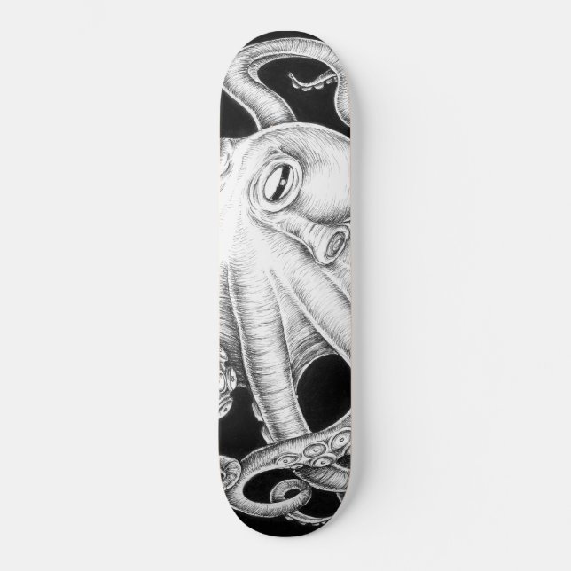 Skateboard Pulpo Tinta Negra Y Blanca (Anverso)