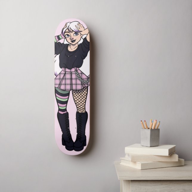 Skateboard Punk adolescente Chica Manga verde rosa Ilustracio (Arte de la pared)