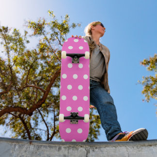 Skateboard Punto de polka rosa y blanco Rosa