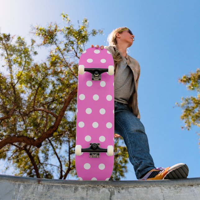 Skateboard Punto de polka rosa y blanco Rosa (Exterior 1)