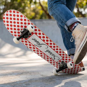 Skateboard Puntos clásicos del Polka Rojo   Nombre personaliz