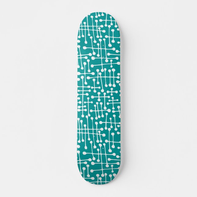 Skateboard Puntos conectados: blanco en cian negro (Anverso )