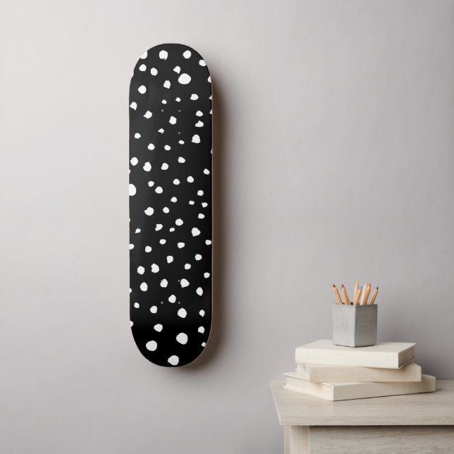 Skateboard Puntos dálmatas, puntos dálmatas, blanco y negro (Arte de la pared)