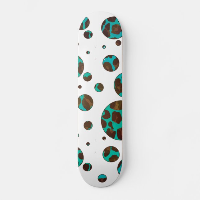 Skateboard Puntos PrintPolka Verde azulados y marrones leopar (Anverso)