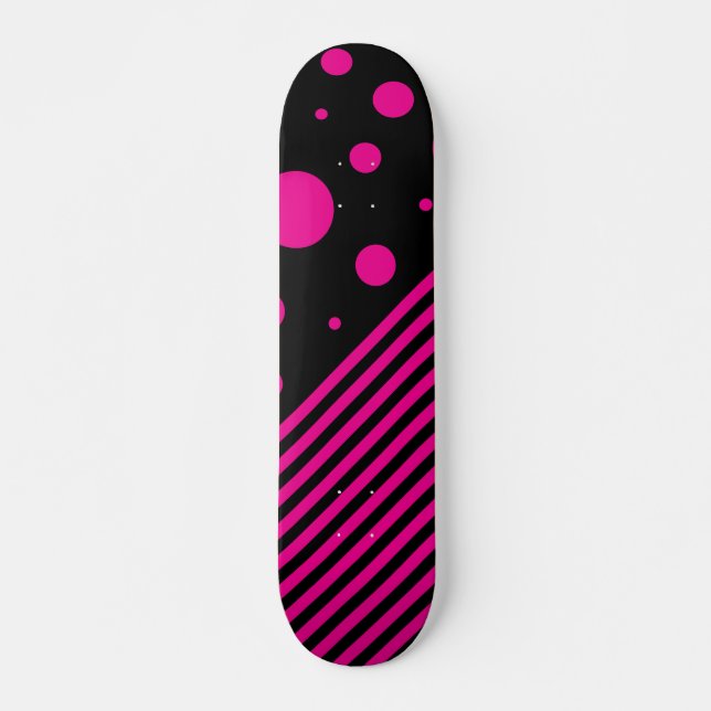 Skateboard Puntos y rayas en magenta y negro (Anverso )