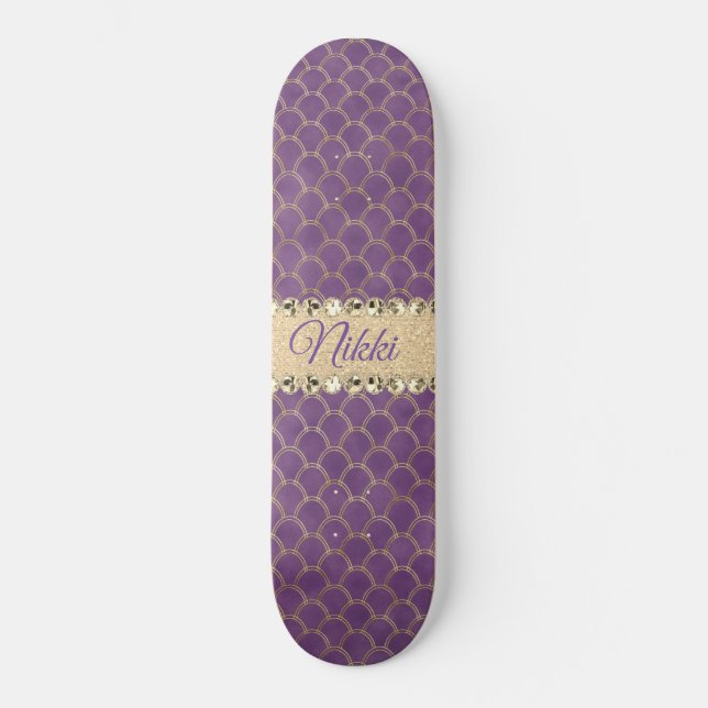 Skateboard Purple and Relieve metalizado dorado Diamond Bling (Anverso)