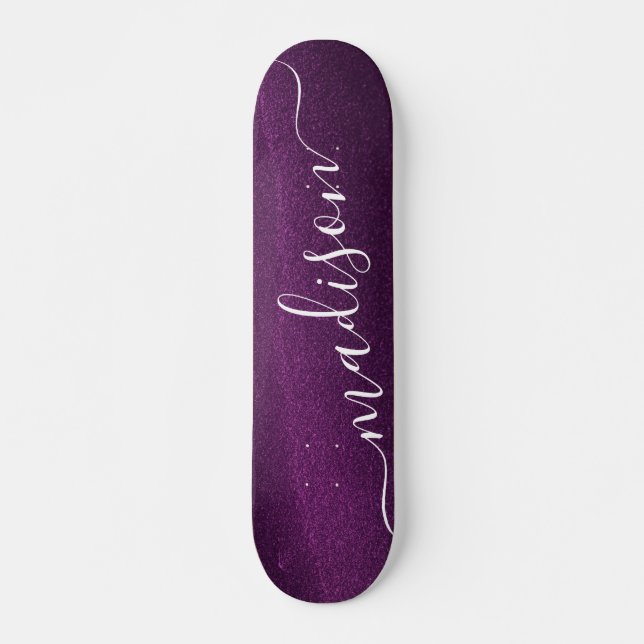 Skateboard Purple Glitter Shimmer Custom Personalized Name (Anverso )