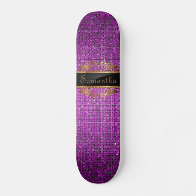 Skateboard Purple Purpurina Sequin Disco Glitz Com (Anverso)