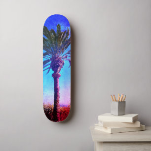 Skateboard Púrpura Azul Palm Tree, Guay Retro Vintage