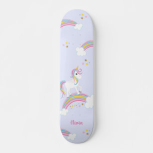 Skateboard Púrpura de unicornio arcoiris mágico personaliza