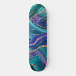 Skateboard Púrpura Galaxia Azul Verde azulada Nebula Agate P