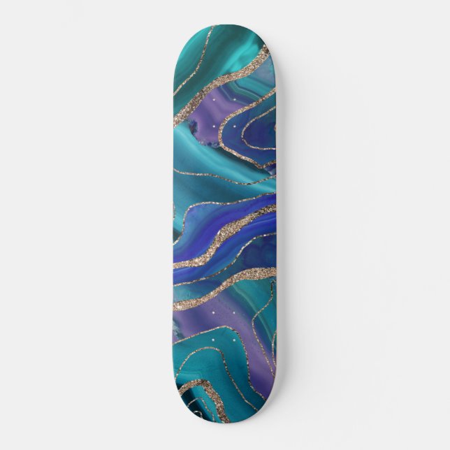Skateboard Púrpura Galaxia Azul Verde azulada Nebula Agate Pu (Anverso)