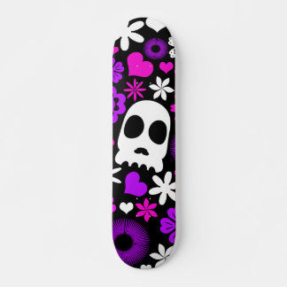 Skateboard Púrpura, rosa y blanco Skull y patrón floral