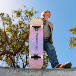 Skateboard Purpurina arcoiris Personalizado Girly Sparkle Per