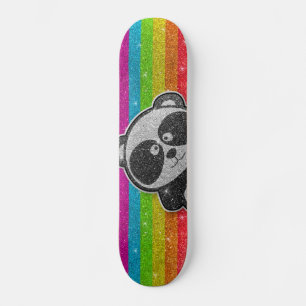Skateboard Purpurina arcoiris Sparkly Black White Panda Spark