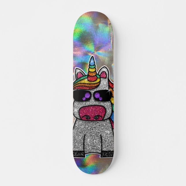 Skateboard Purpurina arcoiris Unicorn Chrome Holográfico espu (Anverso )