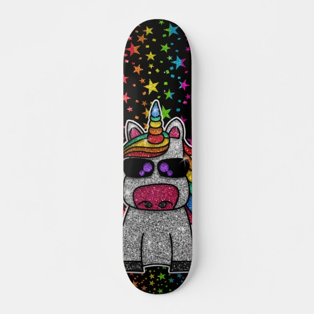 Skateboard Purpurina arcoiris Unicorn Estrellas parkly Sparkl (Anverso )