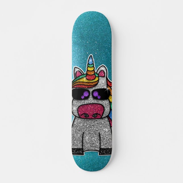 Skateboard Purpurina arcoiris Unicorn Parkles azules espumoso (Anverso )