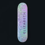 Skateboard Purpurina azul verde morado personalizado<br><div class="desc">Patineta femenina personalizada con un purpurina de imitación morado,  azul y verde. Añade su nombre en una tipografía morada.</div>