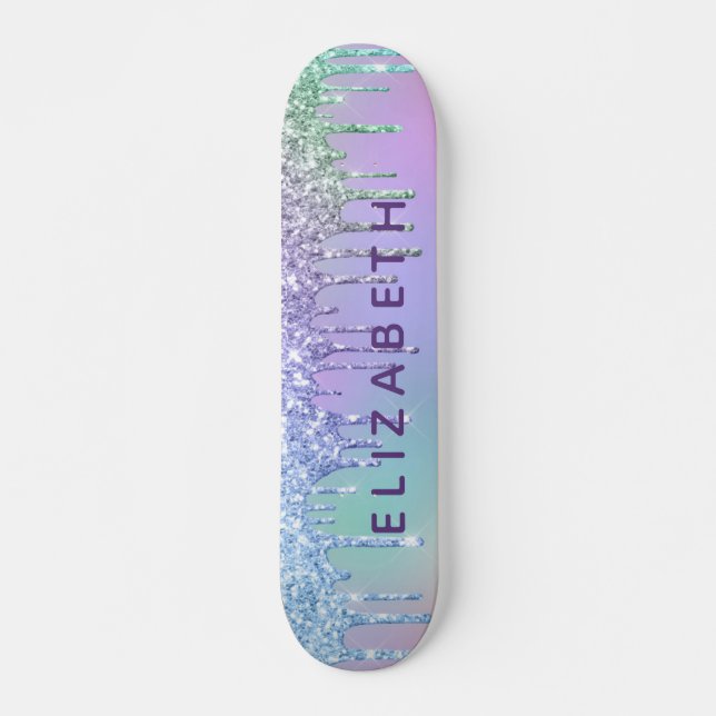 Skateboard Purpurina azul verde morado personalizado (Anverso )