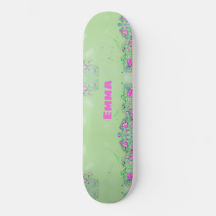 Skateboard Purpurina colorido de Gerly Liquid con nombre